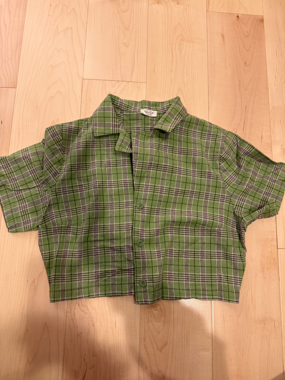 Brandy Melville Green Plaid Cropped Button-Down Shirt